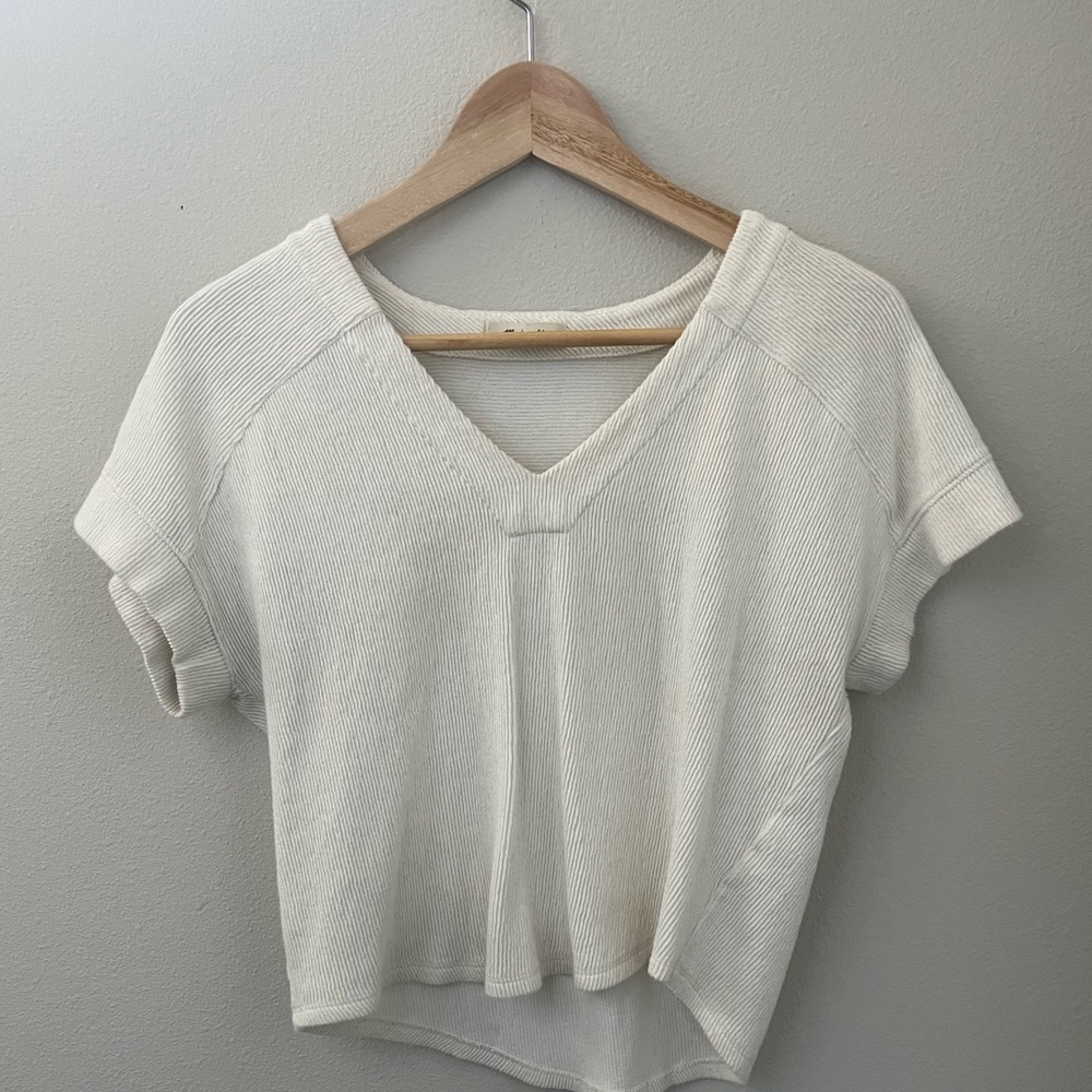 Madewell White Ribbed Boxy V-Neck T-Shirt Size XXS